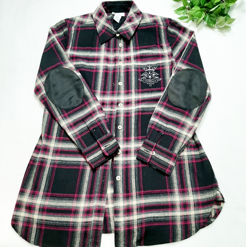 Soft Surrounding  Elbow Patch  Plaid‎ Shirt Sz S